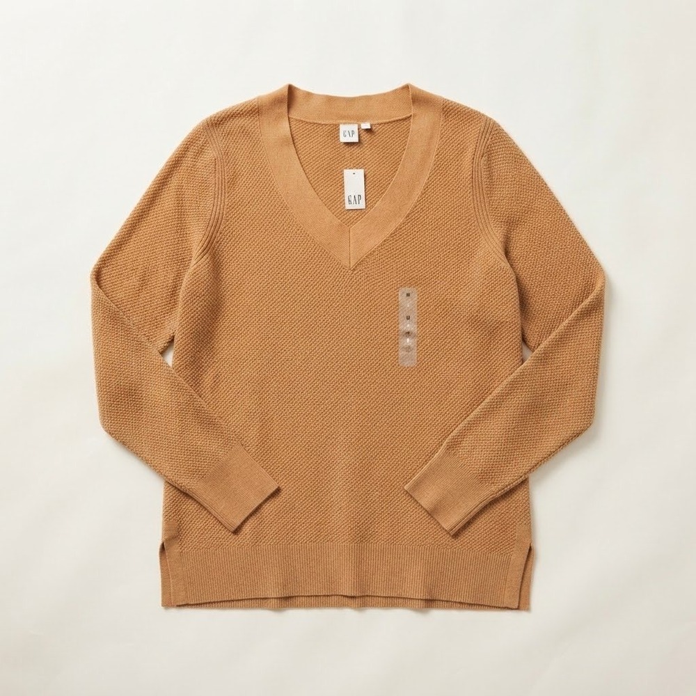 NWT GAP Womens Brown VNeck Textured Long Sleeve Sweater Size Medium NWT Fall